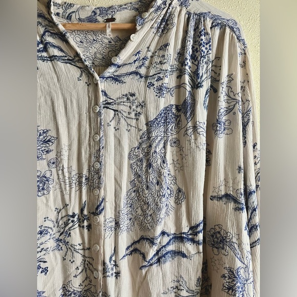 SOLD Free People Metallic Blooms ivory print top / tunic boho - Picture 3 of 9